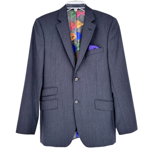 Ted Baker London Endurance Blue Gray Basketweave Wool Blazer Suit Jacket 38R - Picture 2 of 11